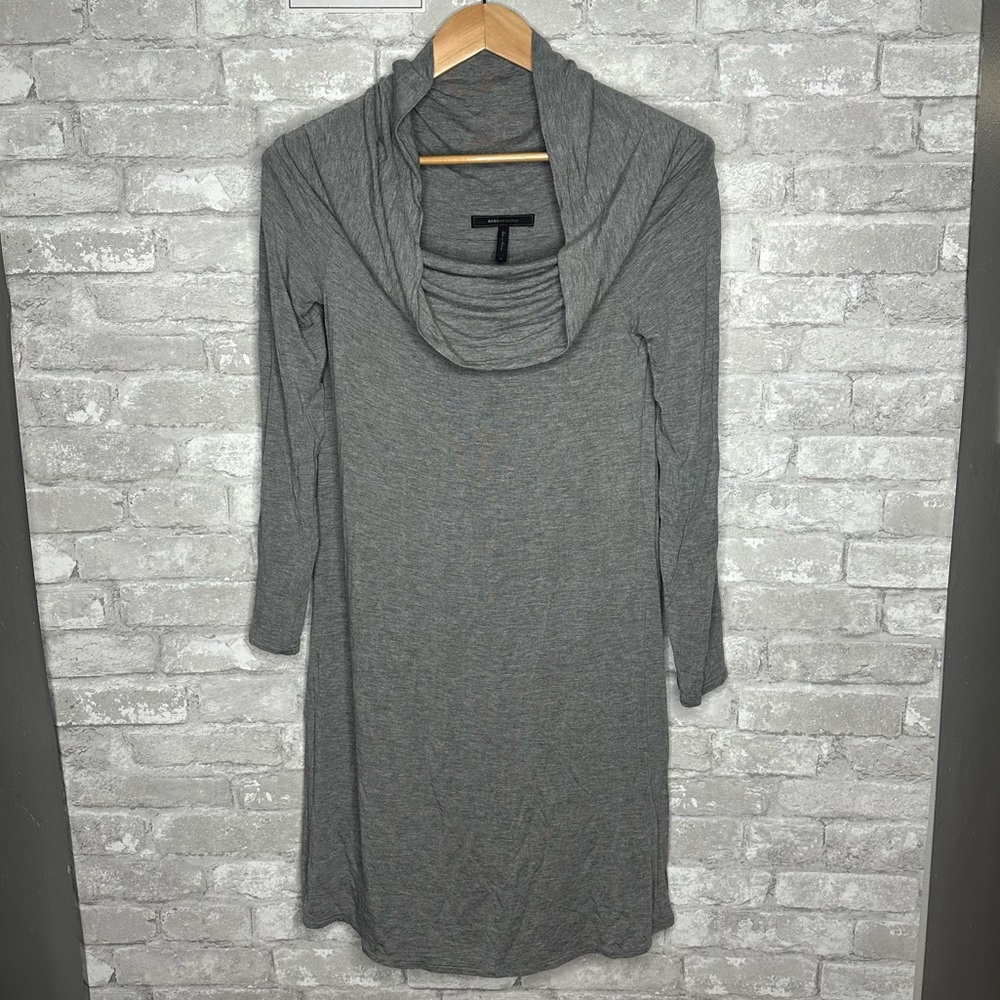EUC BCBGMaxAzria Abril Gray Cowl Neck Long Sleeve Dress Size Medium RN#80734